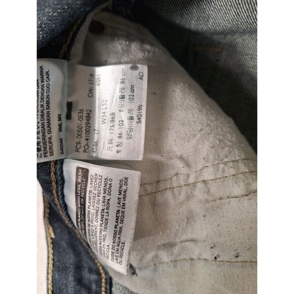 LEVI'S 501 Button Fly Jeans Mens 34-32 Dark Wash Distressed Cowboy EUC - Picture 10 of 15